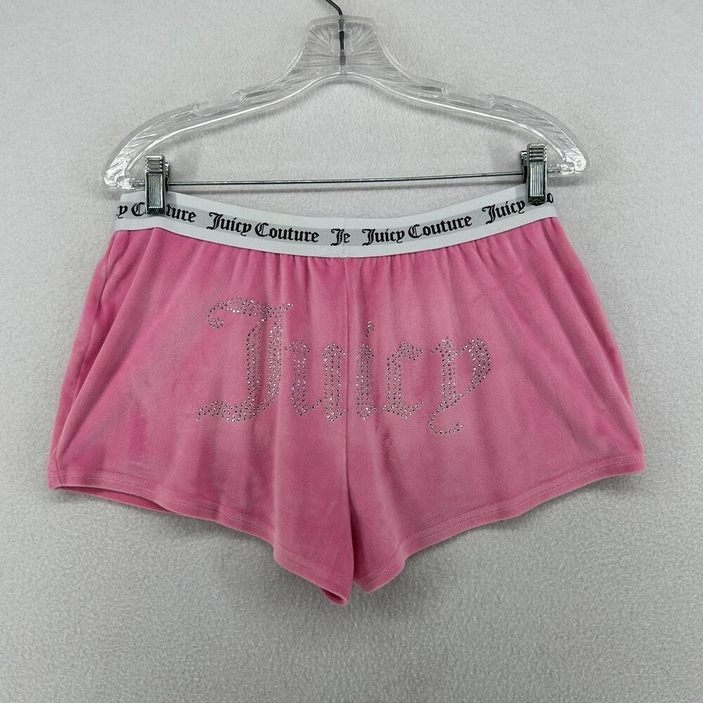 JUICY COUTURE Shorts M Velour Lounge Booty Rhinestone Elastic Waistband Pink